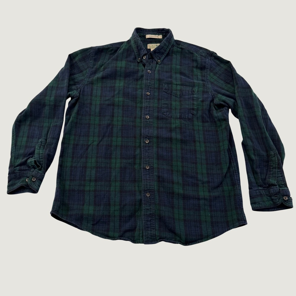 L.L. Bean Scotch Plaid Flannel Shirt Mens Large Black Watch Tartan Cotton
